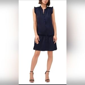 HALOGEN RUFFLE TRIM BUTTON DOWN DRESS - CLASSIC NAVY EXTRA LARGE XL #105